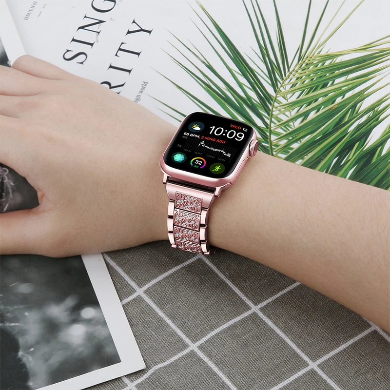 UTHAI P50 ремешок из нержавеющей стали для Apple Watch 44 мм 40 с бриллиантами iwatch6 5 SE 4