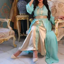 

Muslim Diamond Moroccan Kaftan Robe Takchita Chiffon Abayas for Women with Satin Inner Dress Arab Caftan Party Wedding Dresses