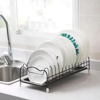 

Iron Kitchen Dish Drying Rack Holder with Tray Tableware Storage Shelf Plate Dish Rack Drainer Cabinet kitchen Organizer