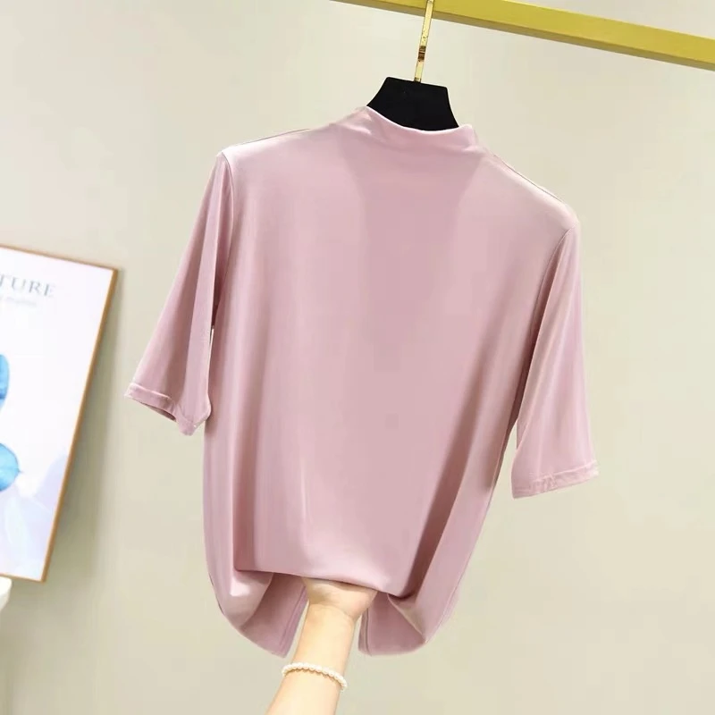 VRIGINER/Лидер продаж, футболка с круглым вырезом в стиле Харадзюку, новинка года, женская тонкая футболка, летние и осенние ретро-топы, 11 цветов - Цвет: Розовый