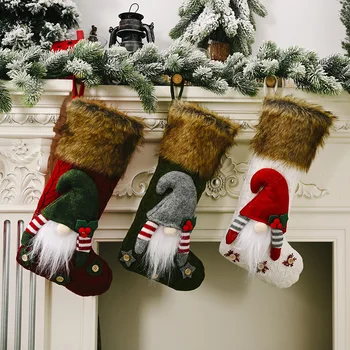 

1PC New Year Candy Bag Gift Fireplace Tree Socks Elk Navidad Christmas Stockings Reusable Sock Xmas Tree Ornament Decoration