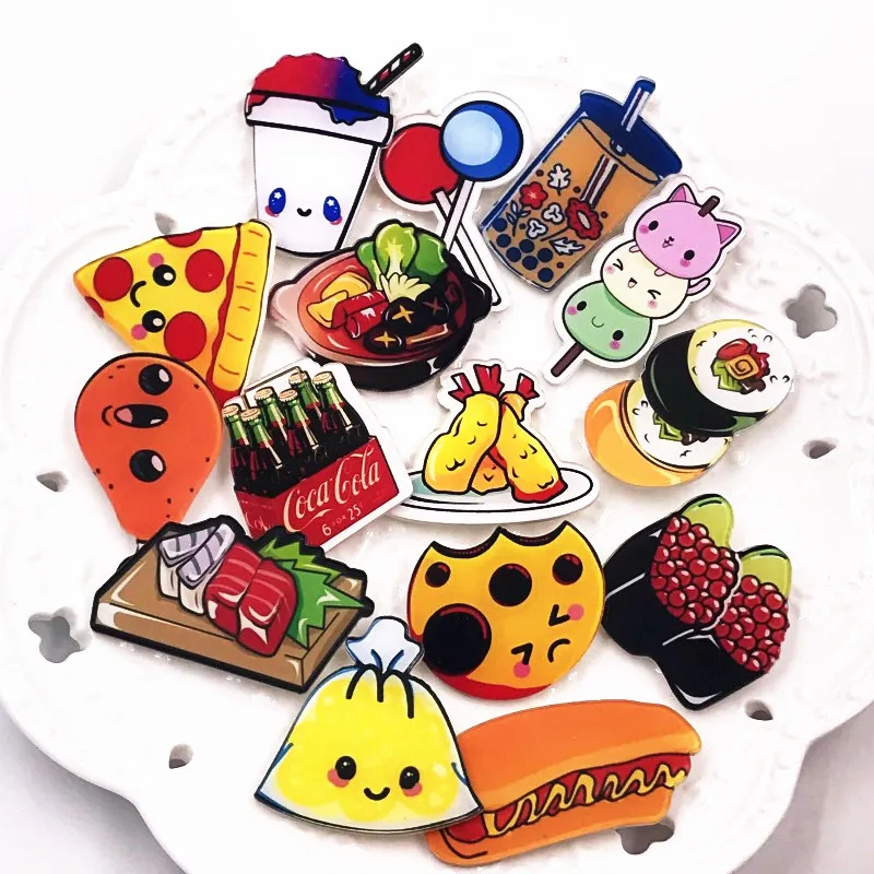1 шт мультфильм пицца печенье хот дог Суши Напиток акриловый значок для женщин