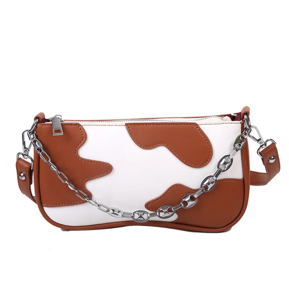 

Fashion Design Milk Cow Stitching Ladies Underarm French Bread Bag Retro PU Leather Girl Shoulder Messenger Bag Ladies 2020