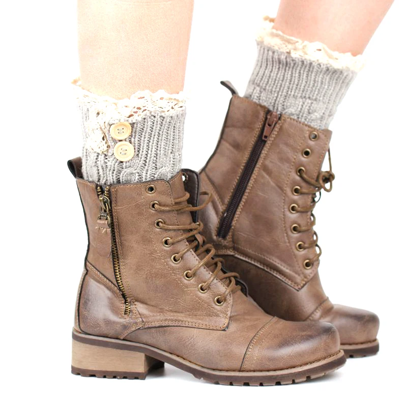 Шерстяные кружевные носки короткие пуговицы скрученные ножные накладки наколенники женские покрытия для ног сохраняющие тепло и мода в холодную зиму - Цвет: gray