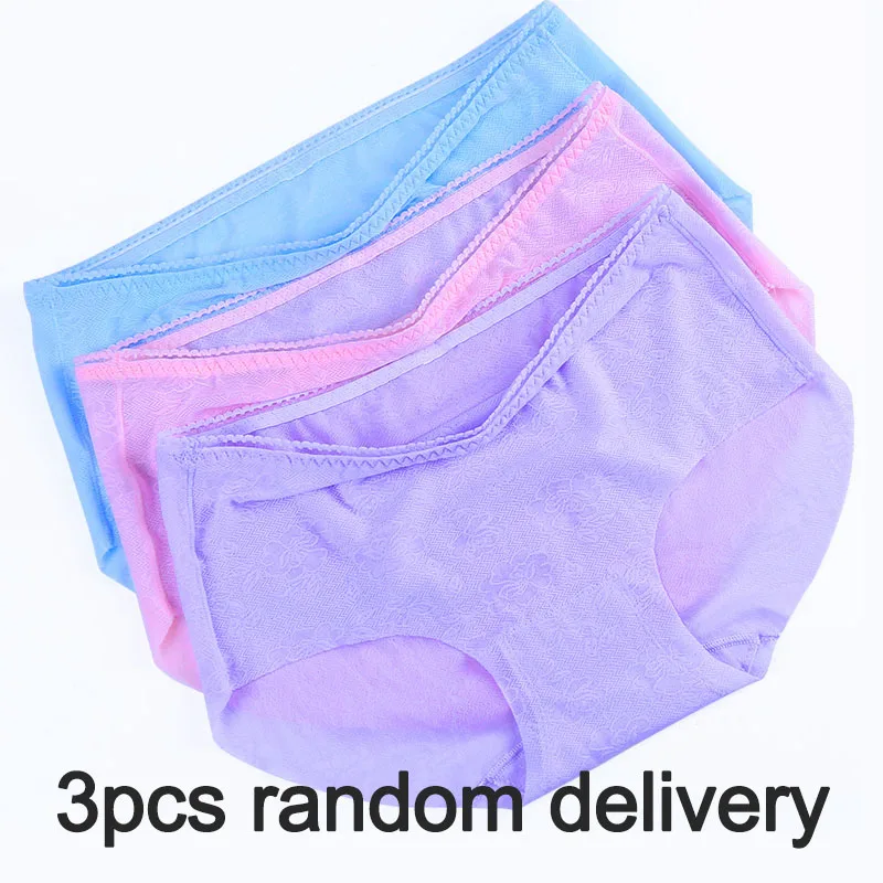 R 3pcs random Сексуальные трусики для женщин, Мягкие Бесшовные трусы, ледяной шелк, дышащее, комфортное нижнее белье, хлопок, средняя талия, трусы, 3 шт./лот# D - Цвет: R 3pcs random