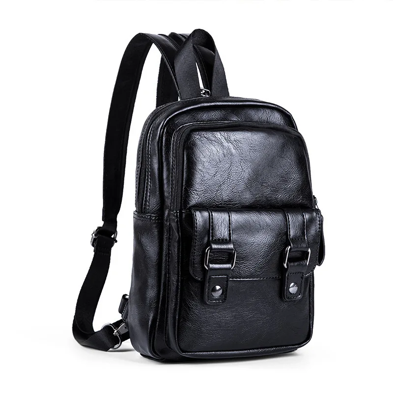 

Multi-function Leather Backpack for School Bag Black Leather Men Backpacks Travel Chest Shoulder Backpack Bags Male