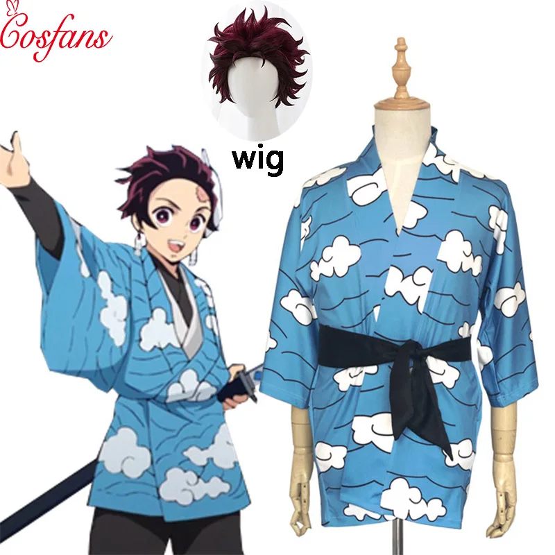 

Demon Slayer: Kimetsu no Yaiba Kamado Tanjirou Urokodaki Sakonji suit Cosplay Helloween Carnaval New Years Christmas and wig