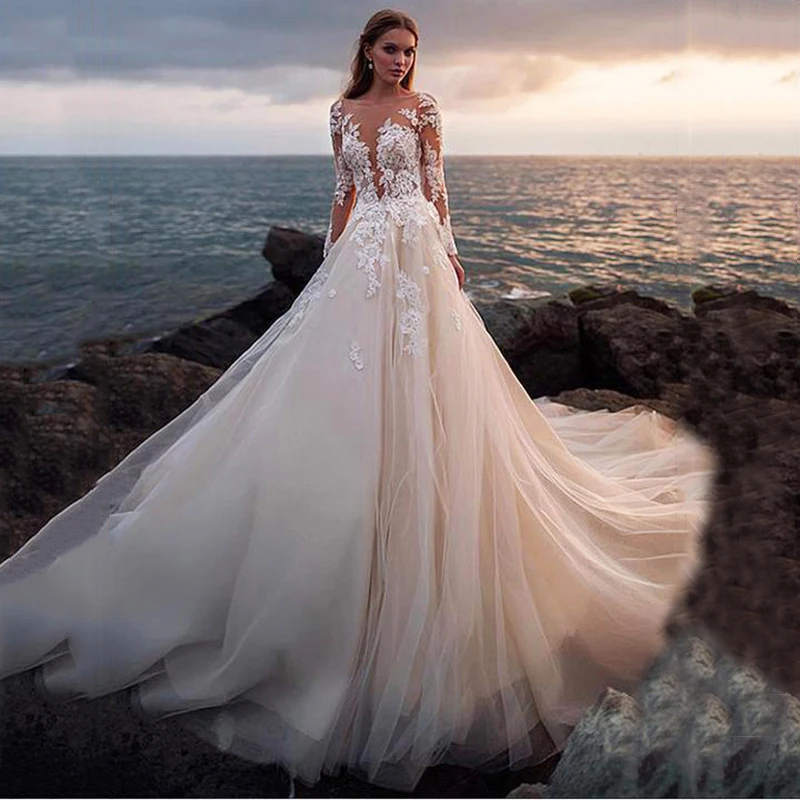 Country Boho Wedding Dress 2022 Illusion Long Sleeves Backless Lace Ball Gown Wedding Gowns Boho Bridal Dress Robe De Mariage 2