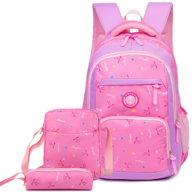 Комплект из 3 предметов, Детские водонепроницаемые школьные сумки для девочек, детские школьные рюкзаки принцессы, рюкзаки с принтом, школьный ранец для девочек - Цвет: Purple Style 2