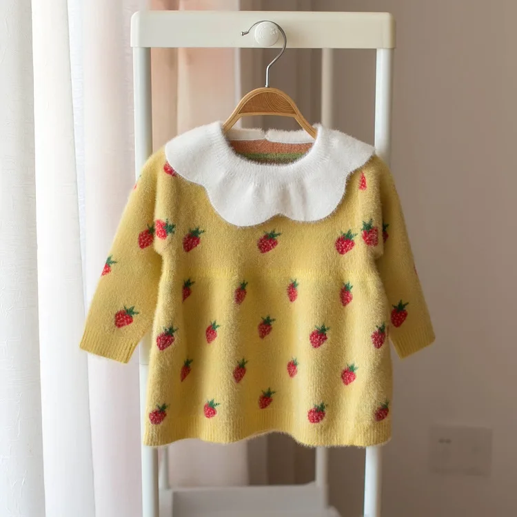 Mmtkids/ г. Осенне-зимний детский свитер для девочек с клубничным белым воротником; юбка-подюбка; трикотажная куртка; H779