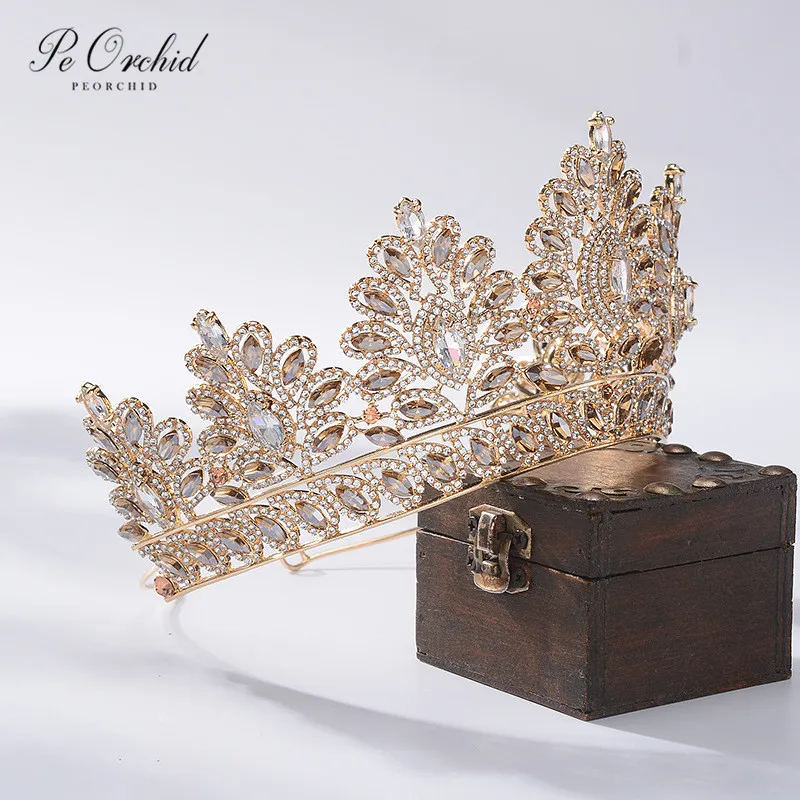 PEORCHID стразы, свадебная корона, серебро, шампанское, золото, свадебная корона, ободок для волос, тиара, Кристальные украшения для волос, Женские аксессуары
