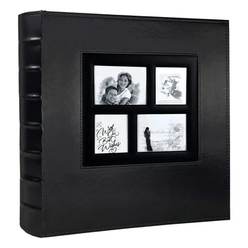

Photo Album Holds 4X6 400 Photos Black Pages Large Capacity Leather Cover Wedding Family Baby Photo Albums (Black)