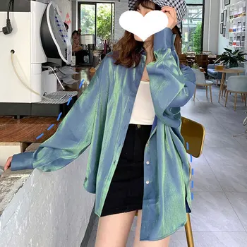 

COIGARSAM Loose Shirt Womens tops New Spring Summer Women shirts Red Green 0059