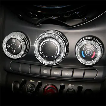 

Interior AC Button trim Silver 3pcs Set Rhineston Switch Knob Cover Decal