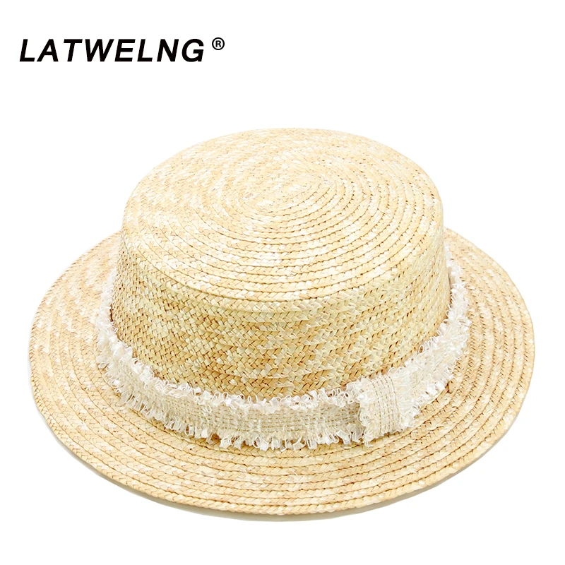 

2020 Original Design Fashion Tweed Straw UV Hat For Women And Girls Summer Sun Beach Hat 52cm 57cm Parent-child Caps Wholesale