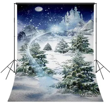 

Winter Snowfall Landscape Background Photography Christmas Fir Tree Ice Castle Backdrop for Photography Studio Photo Background
