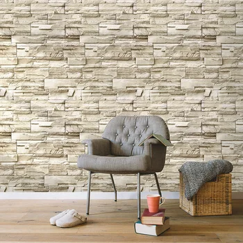 

Wall Paper or Self Adhesive Shelf Paper 3D Faux Textured Stone Wall Look Waterproof YU-Home
