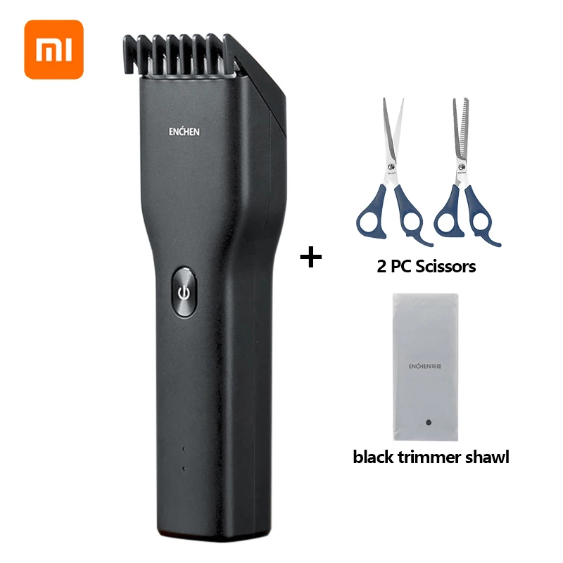 with shawl scissors Xiaomi Enchen электрический триммер для стрижки волос USB быстрая зарядка Керамический Резак для волос мужской триммер машинка для стрижки рождественские подарки - Цвет: with shawl scissors