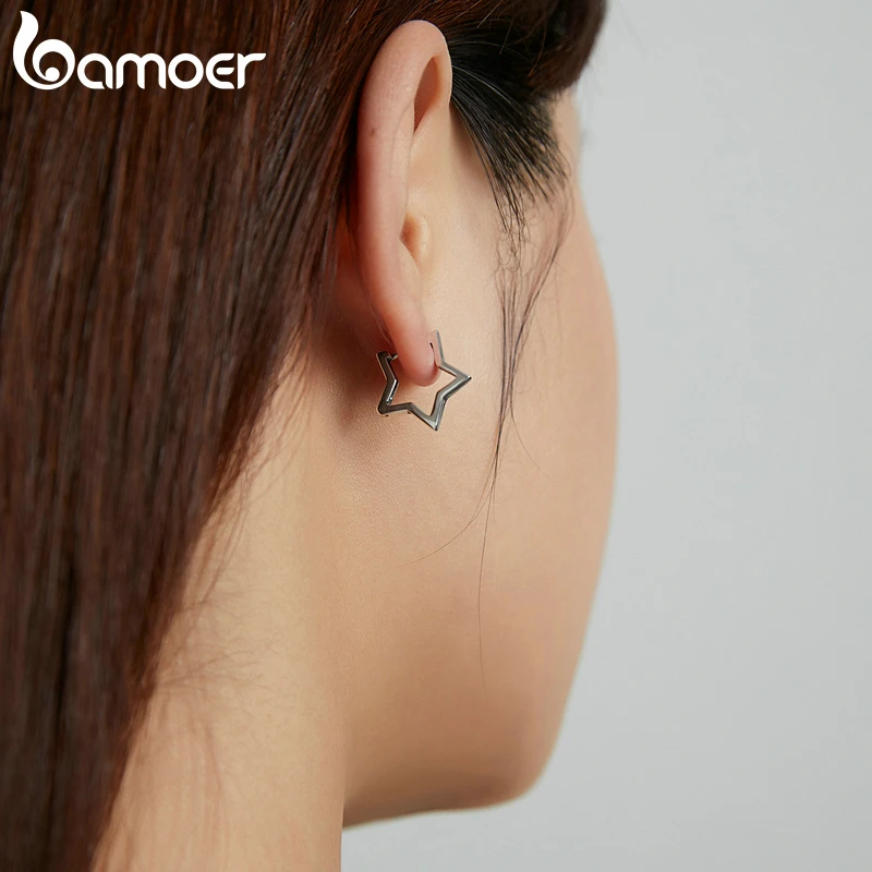 bamoer 925 Sterling Silver Starlike Earrings Star Shape Ear Buckle Minimalist Earrings Daily for Women Fashion Jewelry SCE1136 - Image 3