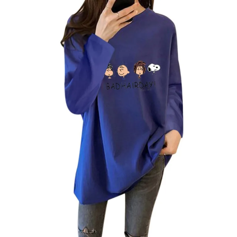 

Women Round Collar Summer Cartoon Print Tops T-Shirt Loose Long Sleeve Casual Simple Wild T-Shirt M-2XL