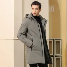 Зимний пуховик, мужская повседневная одежда на молнии и с капюшоном, пальто средней длины на утином пуху, Мужская брендовая одежда черного цвета и цвета хаки