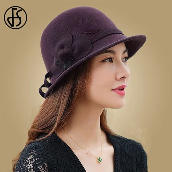 

FS Vintage Women Wide Brim Floppy Cloche Hats Flower Solid Fedora Hat British Style Wide Brim Casual Cap Chapeu Feminino