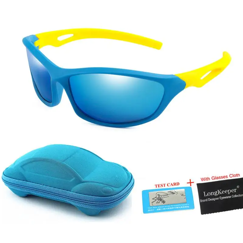 Новые Детские поляризованные солнцезащитные очки для мальчиков и девочек, спортивные солнцезащитные очки для улицы, UV400, защитные очки с коробкой - Цвет линз: blue blue
