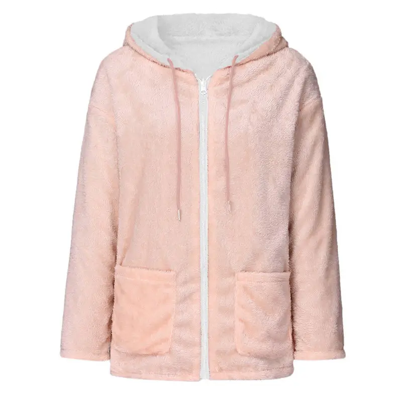 2019 New Winter Reversible Jacket Women Fashion Faux Fur Hooded Plush Zipper Pocket Reversible Coats куртка женская 4A21 (22)