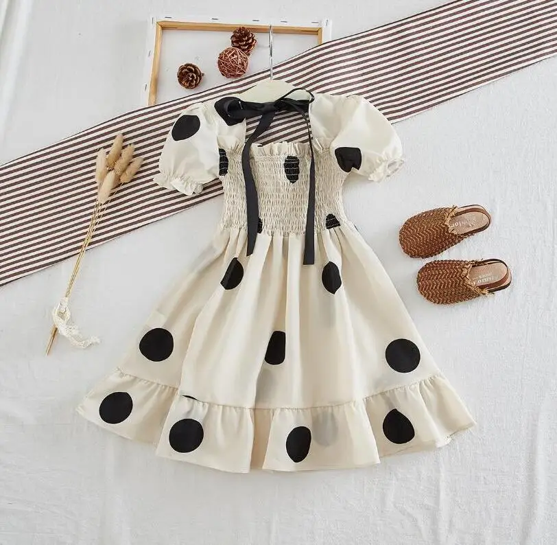 Летние нарядные платья в горошек для девочек; платье принцессы; детское модное элегантное платье; 5 шт./партия;