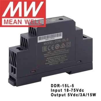 Convertidor a 5V/3a/15W CC a CC, entrada de 18-75Vdc, DDR-15L-5 Din Tipo de carril Original, fuente de alimentación DC-DC, Meanwell  1