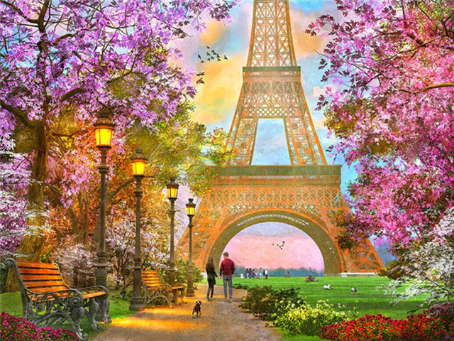 Diy Paint By Numbers For Adults City Tower Street Hand Paind Kit Canvas Oil Painting Landscape Living Room Decoration