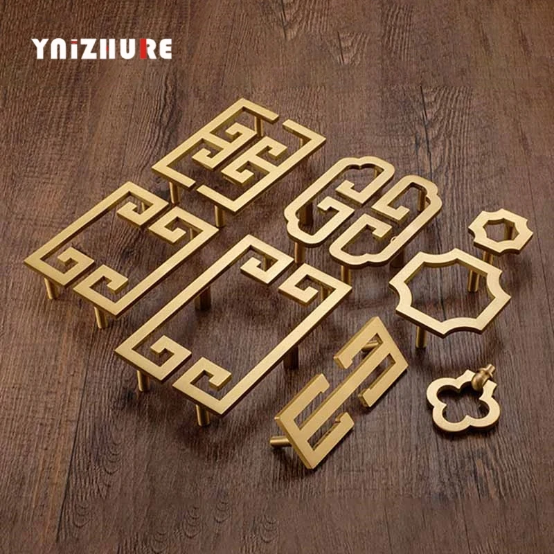 cheap 2pcs Brass Handles Drawer Cabinet TV Drawer Door Coppers Solid Furniture Pure Copper Handle Nordic Pure