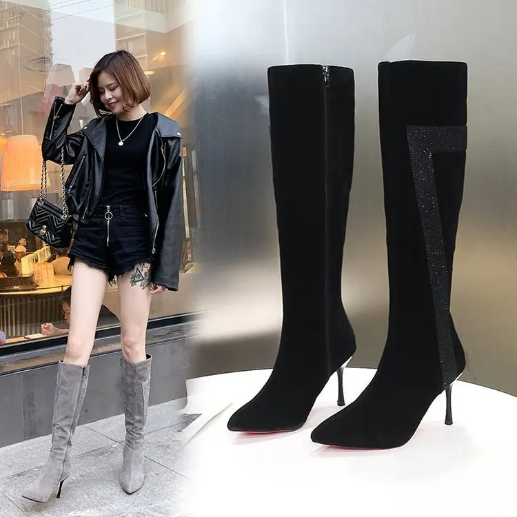 

Knee Thigh Boot Women's High Heels 2019 Autumn And Winter New Style Thin Heeled Boots Stovepipe Short-height Sexy Pointed High B