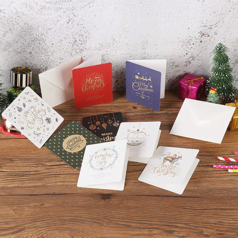 

5pcs New Year Merry Christmas Cards with Envelope Bronzing Greeting Card Postcard Birthday Letter Envelope Gift Card