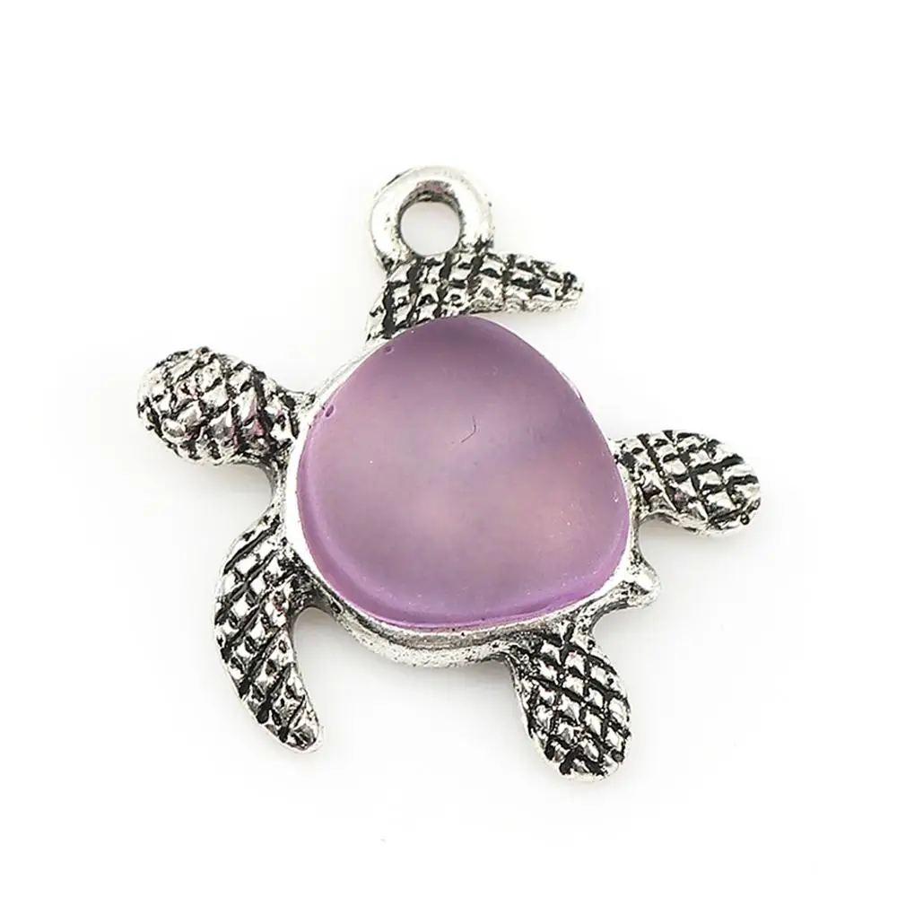 

Doreen Box Fashion Zinc Based Alloy & Resin Ocean Pendant Sea Turtle Antique Silver Purple Jewelry Charms 20mm x 19mm,1 PC