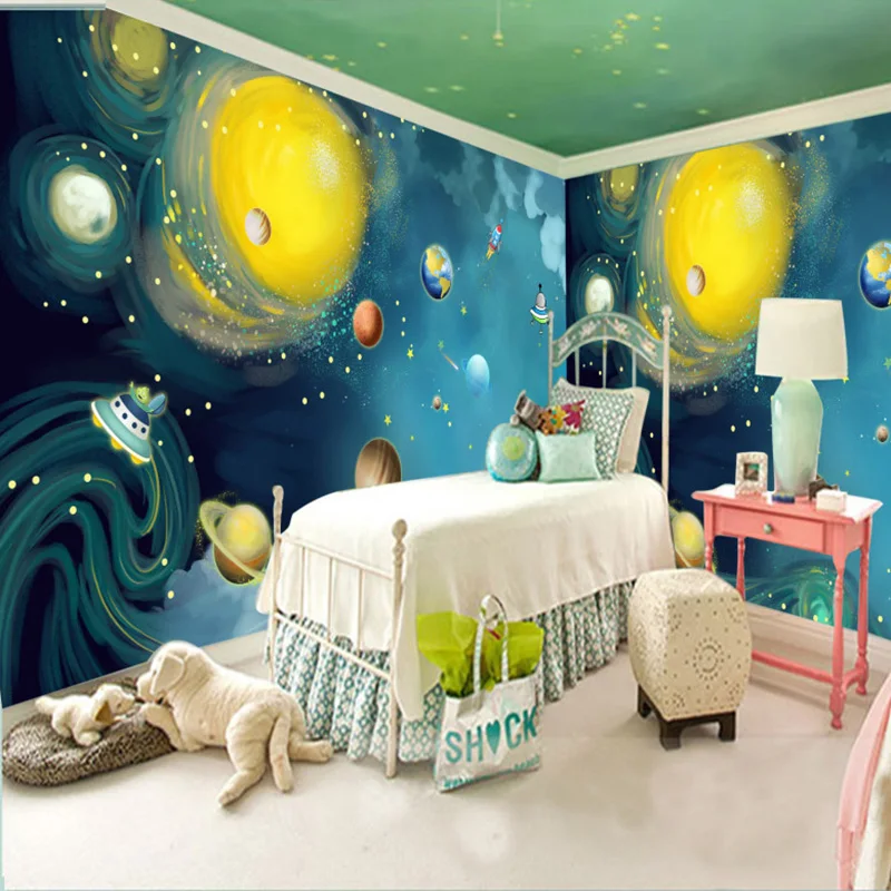 

Drop Shipping Custom Photo Wallpaper Cartoon Hand Painted Space Universe Large Murals Bedroom Decoration Wall Painting Wallpaper