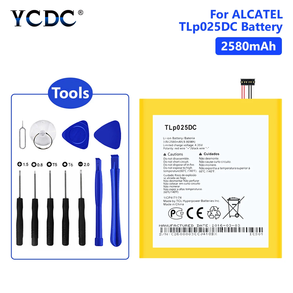 2580mAh TLP025DC Battery For Alcatel OneTouch Pixi 4 6.0 OT-9001A 9001X Lithium Polymer Mobile Phone Batteries Free Tools | Мобильные