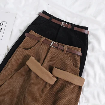 Women Spring Corduroy Pants High Waist Autumn Vintage Korean Wide Leg Pants Elegant Belt Loose Cotton Streetwear 6