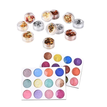 

24Pcs DIY Decorations Tools Nail Art Foil Paper with Holographic Nail Powder for UV GEL Acrylic Decoration Tips, 12 Colors & 4C