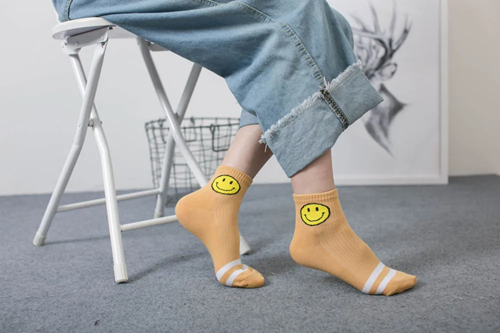 Smiley short tube striped socks comfortable breathable casual slippers socks quality autumn winter men women daily