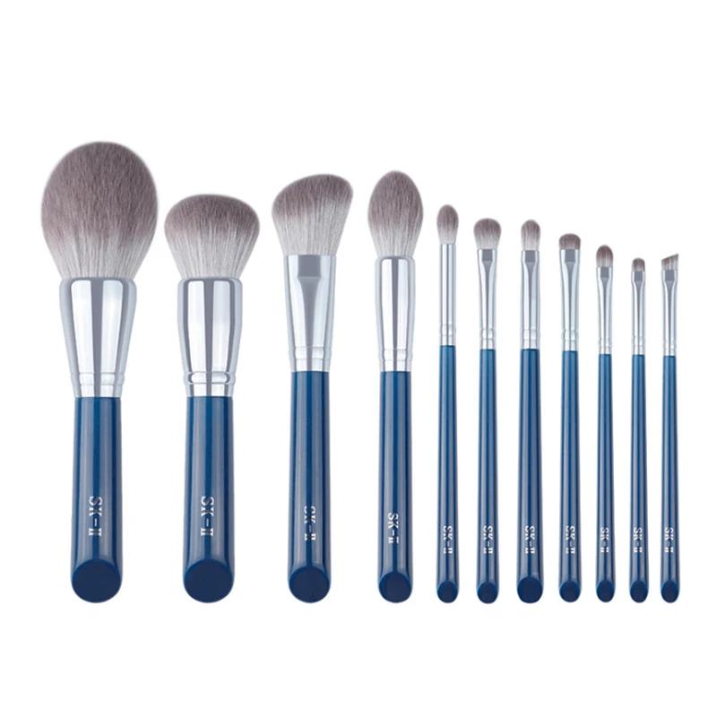 11 шт. набор кистей для макияжа высокого качества мягкий синтетический волокно темно-синий блеск инструмент для макияжа Кисти - Handle Color: SK Logo