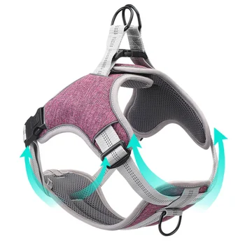 

Adjustable Pet Harness Breathable Dog Chest Straps Vest Type Pet Chest Back Reflective No-Pull Dog Harness (Purple Size S)