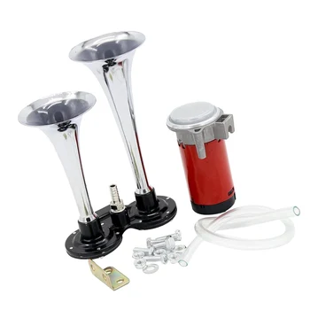 

12V DC Super Loud 150db Dual Trumpet Air Horn Compressor Kit, Premium Quality Car Vehicle Train Horn Kit (Chrome)