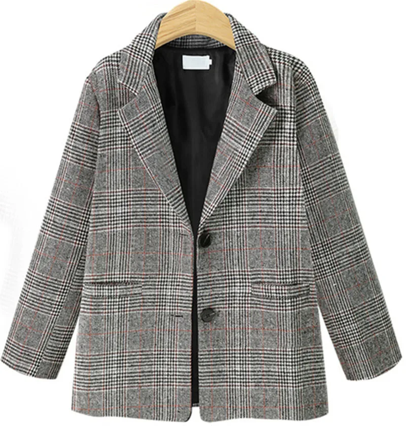 Genayooa/высококачественные женские блейзеры и куртки в клетку, большие размеры, офисный женский винтажный Блейзер Mujer, зимняя женская куртка - Цвет: gray