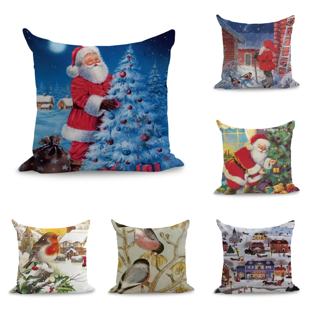 

Vintage Slovenia Santa Claus Bird Merry Christmas Pillow Euro Cover Decorative Massager Decorative Pillows Home Decor Gift