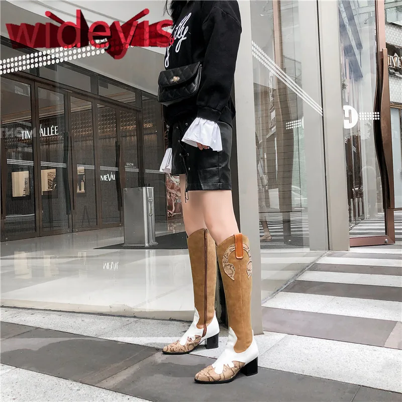 Ботинки женские WIDEYIS кожаные женские сапоги года зима новые популярные британские ветер длинная труба женские сапоги большой размер 33-46 удобные дышащие женские сапоги