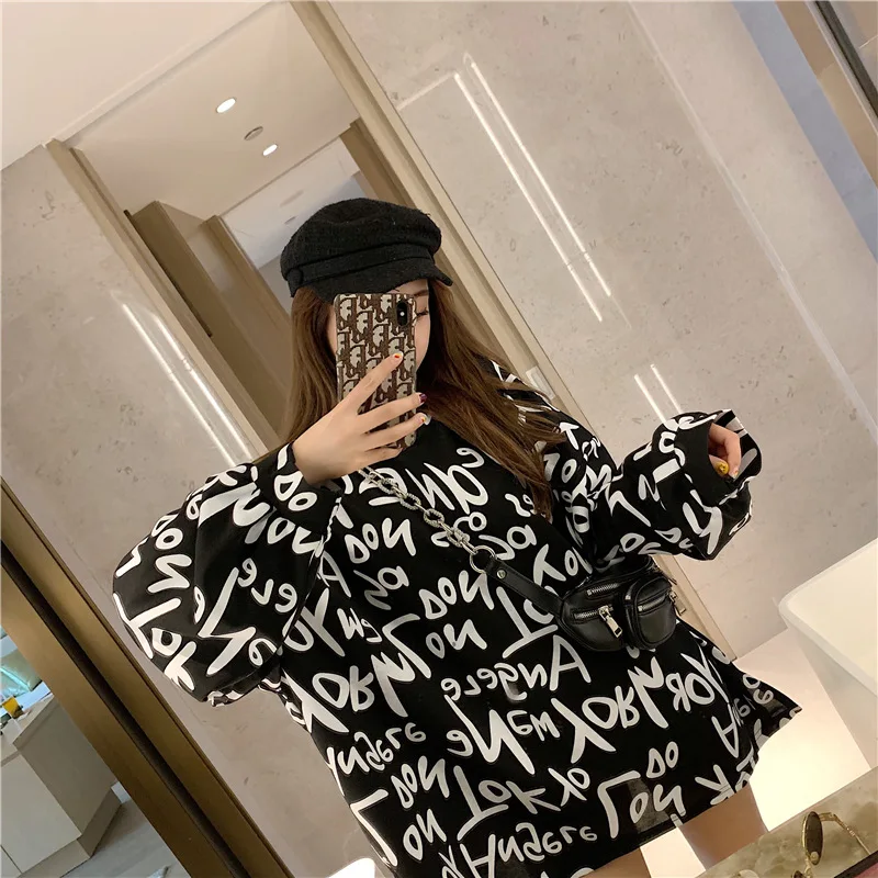 

sweatshirt women flavored letter print hoodie women's mid-length loose long-sleeved bts female tops women clothes 2020