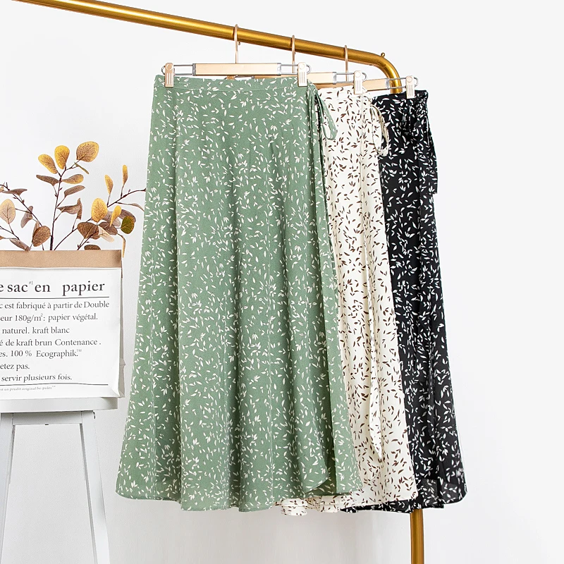 

Chiffon Skirt A Line Falda Floral Midi Skirts Beach Korean Flowy Asymmetrical Faldas Largas Mujer Bohemian Wrap Jupe Femme Ete