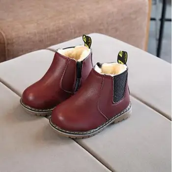 

Size 21-30 Kids Winter Boots Soft PU Leather Martin Boots Thick Warm Fur Children Snow Boots Unisex Boys Girls Boots