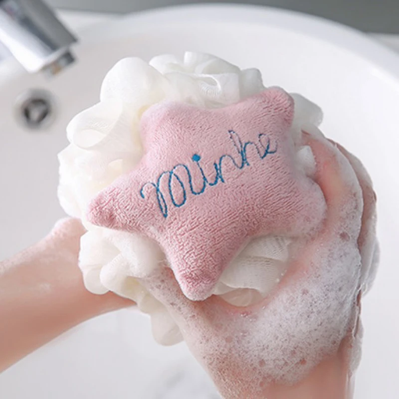 1PCS Cartoon Pink Plush Star Bath Ball Sponge Shower Mesh Pouf Body Scrubber Puff Bath Supplies New